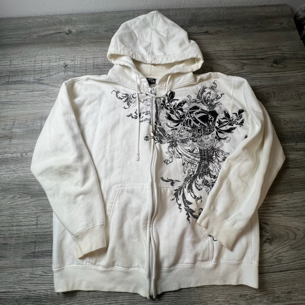 Lost Enterprises Hoodie Mens Large White Zip Up Graphic Filigree Y2K Skate Surf